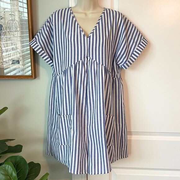 Blue and White Stripe Batwing V-Neck Romper - Picture 1 of 5